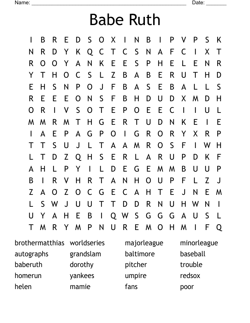 Babe Ruth Word Search