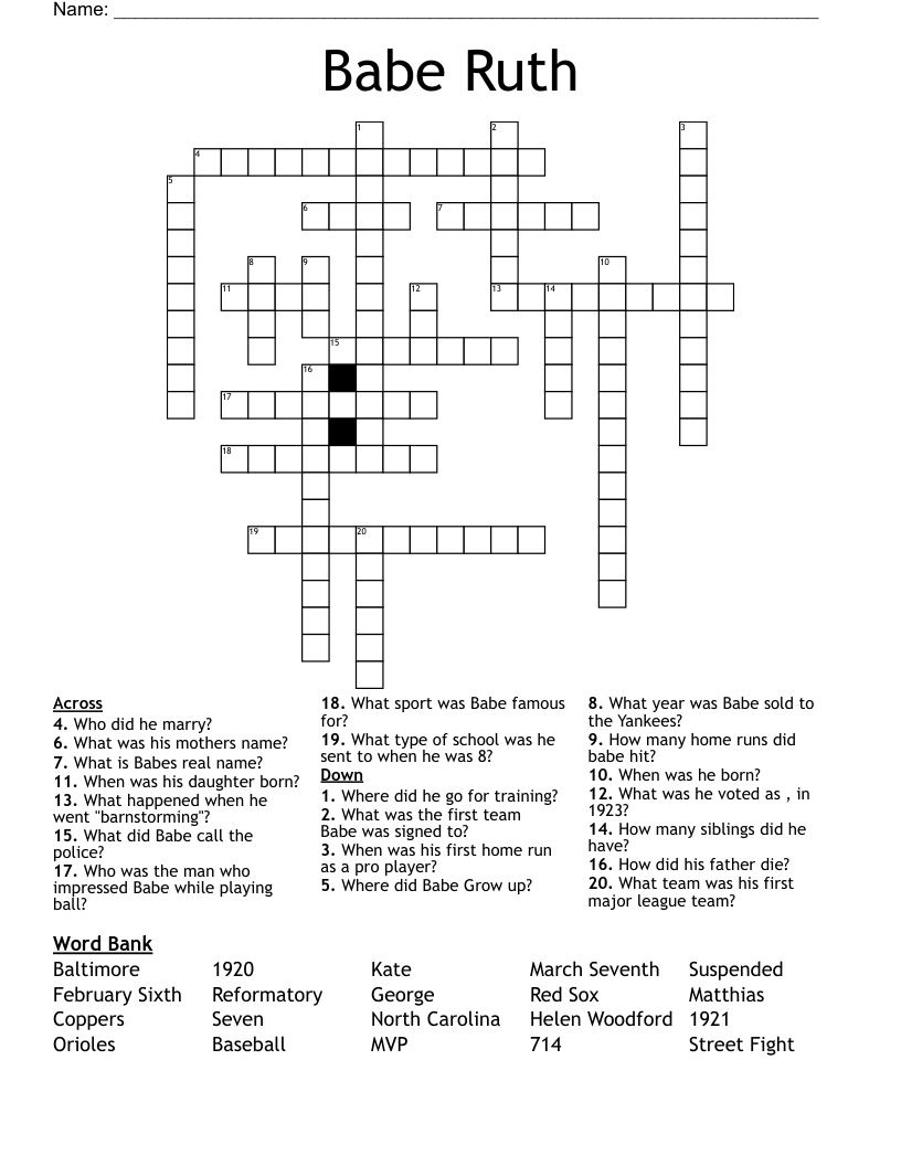 Babe Ruth Crossword