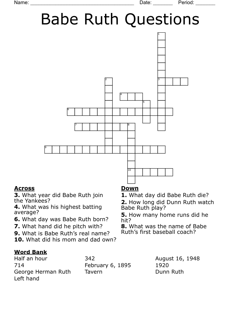 Babe Ruth Questions Crossword
