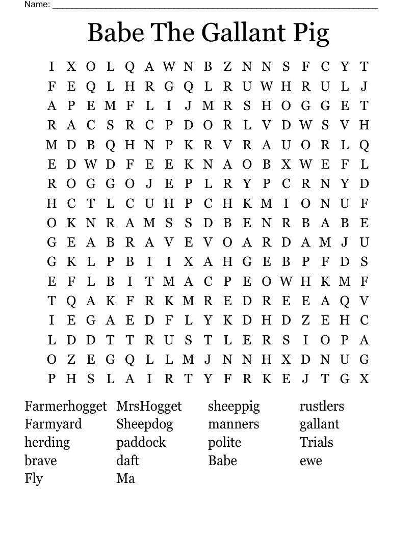 Babe The Gallant Pig Word Search