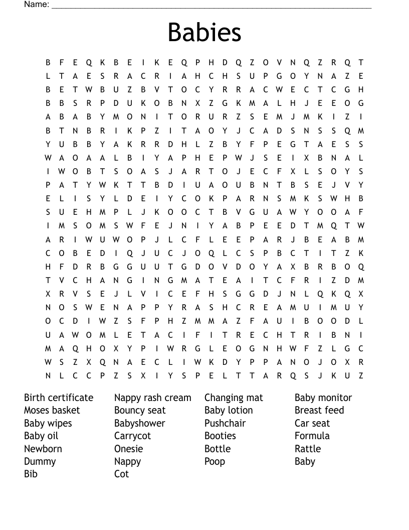 Babies Word Search