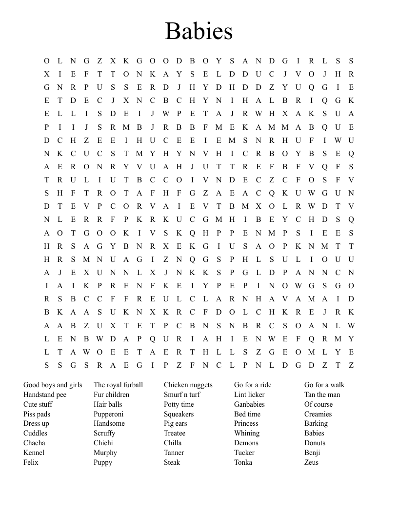 Babies Word Search
