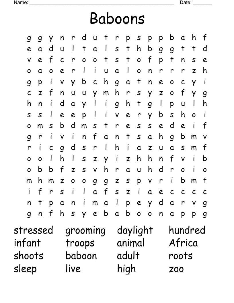 Baboons Word Search