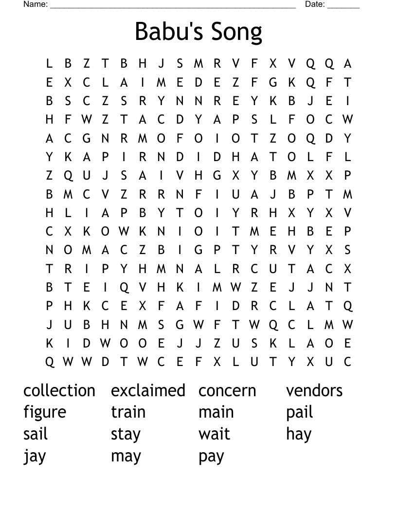 Babu's Song Word Search