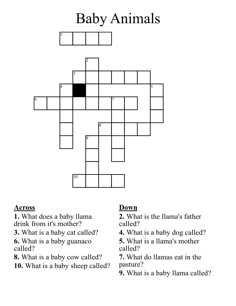 Baby Animals Crossword