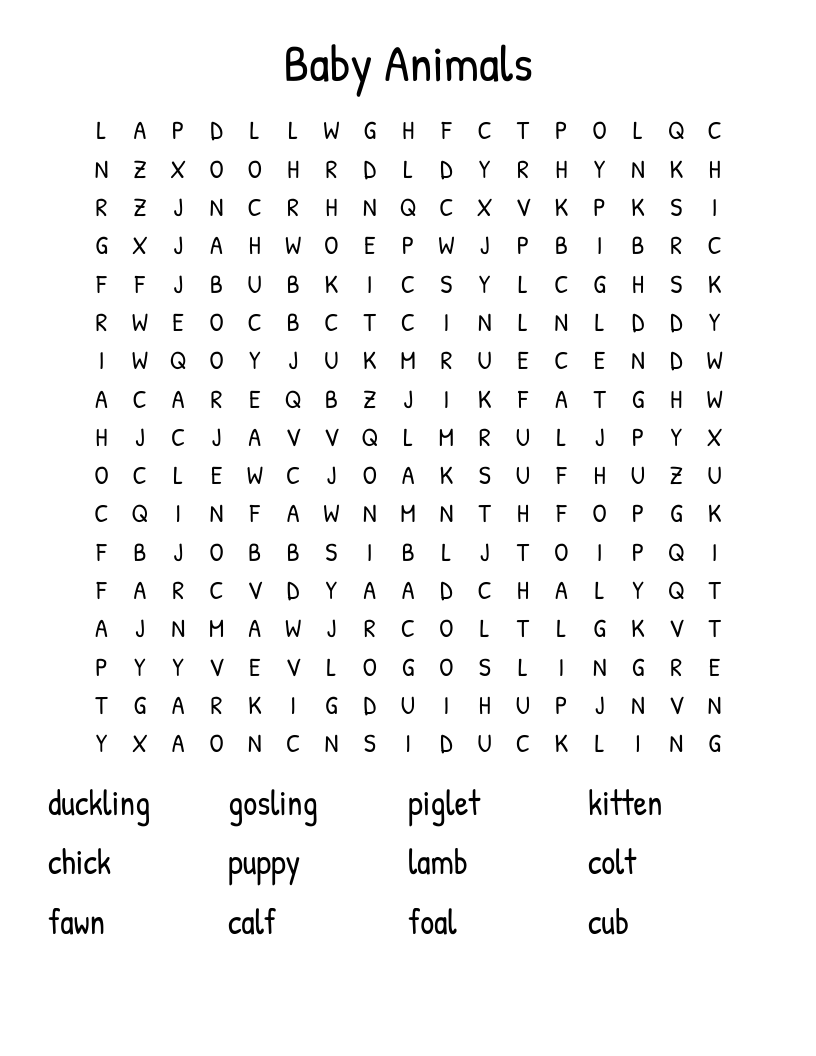 Baby Animals Word Search