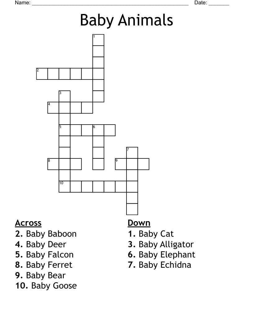 Baby Animals Crossword