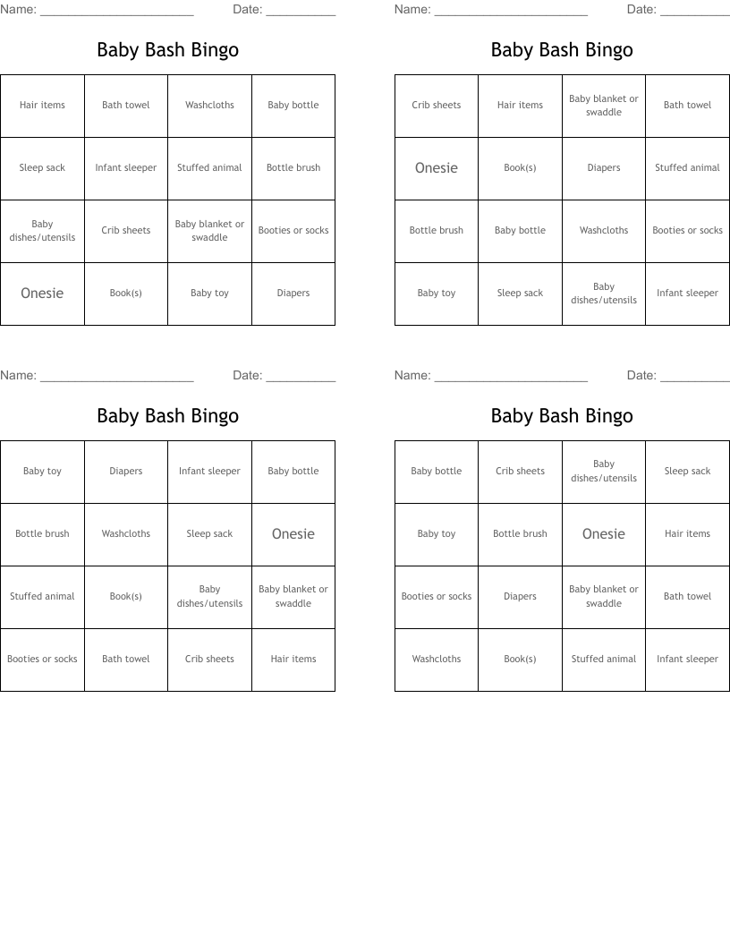 Baby Bash Bingo
