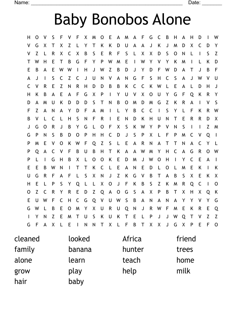Baby Bonobos Alone Word Search