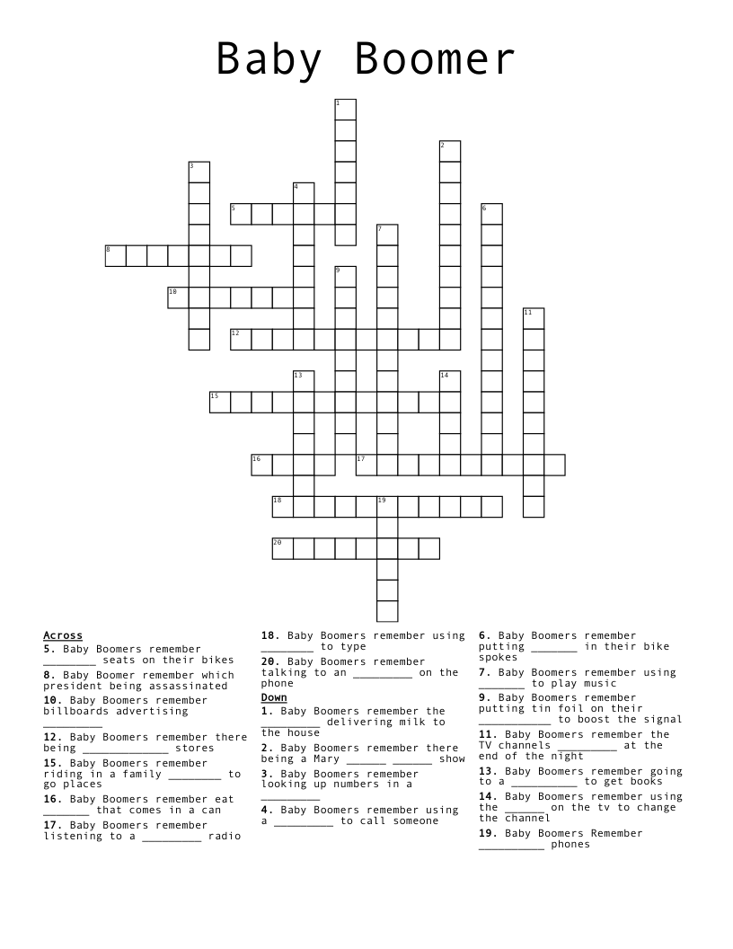 Baby Boomer  Crossword
