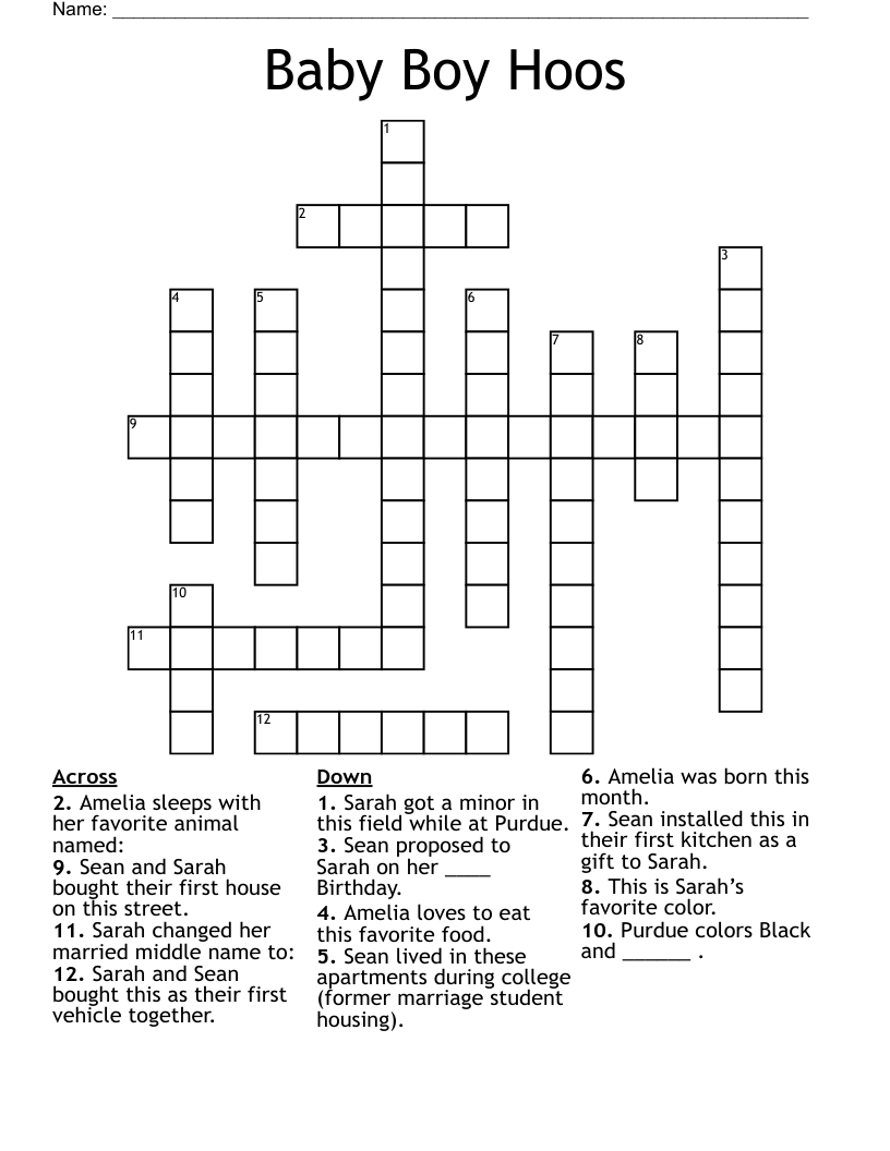 Baby Boy Hoos Crossword