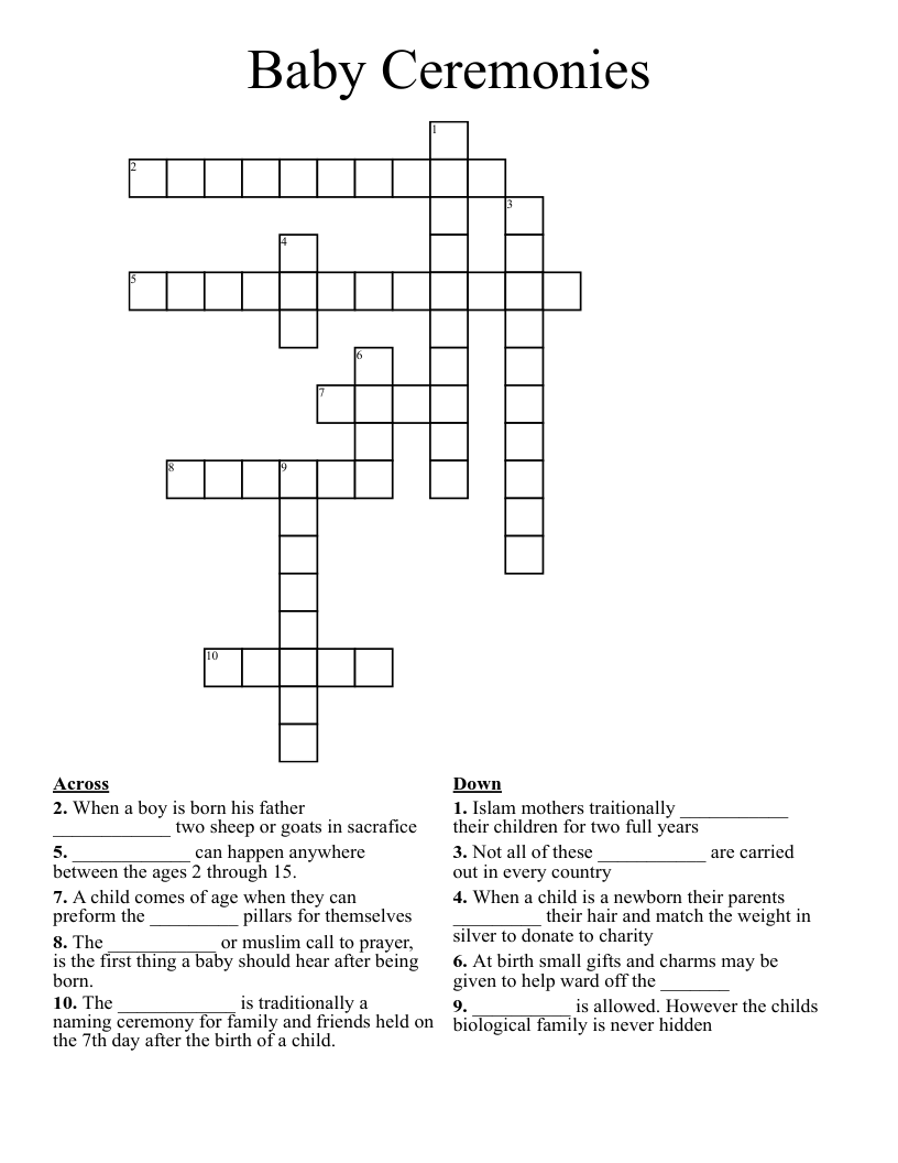 Baby Ceremonies Crossword