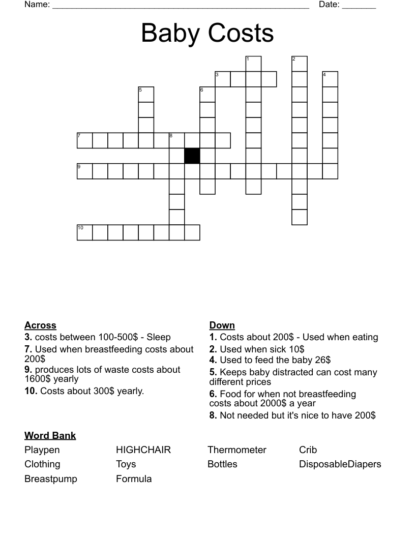 Baby Costs Crossword