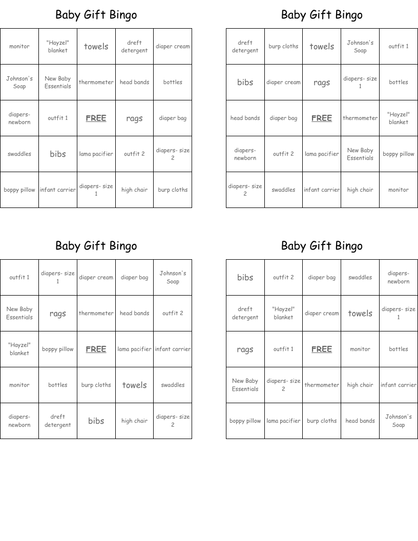 Baby Gift Bingo