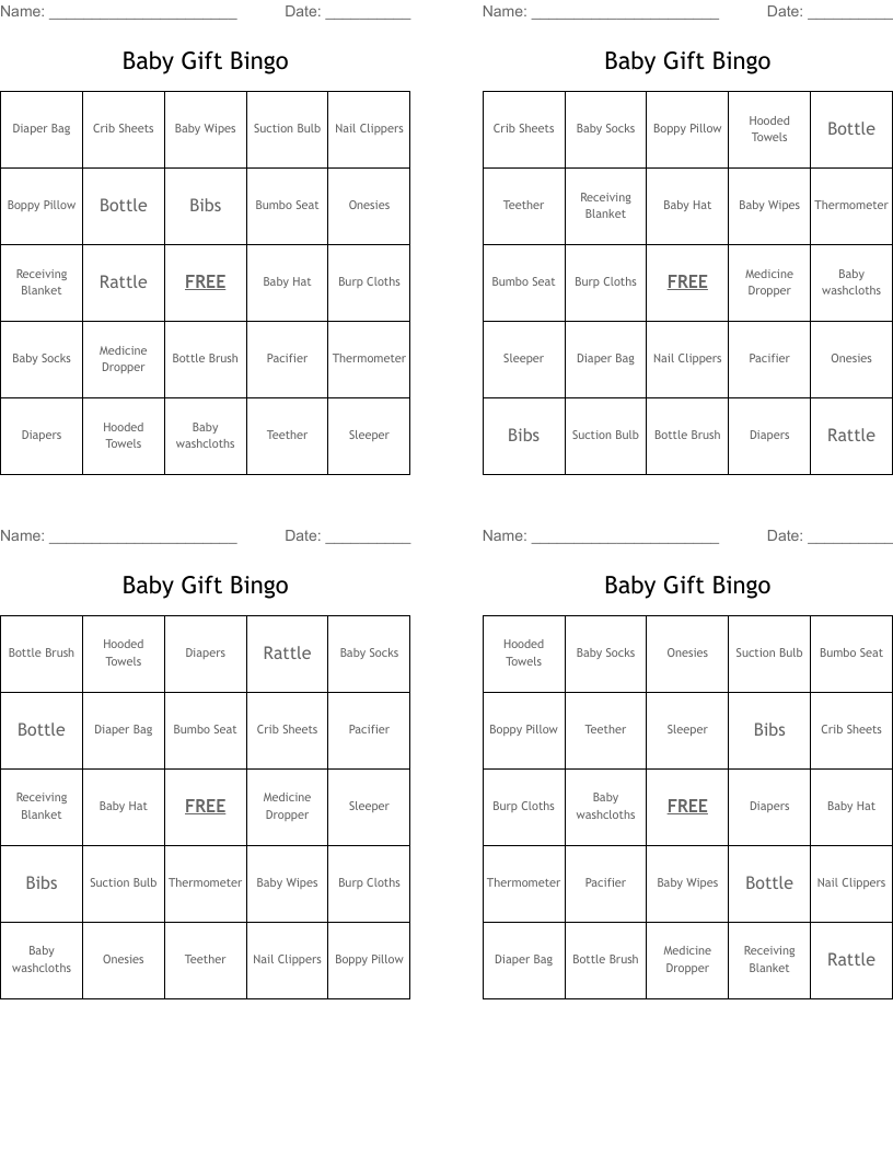 Baby Gift Bingo
