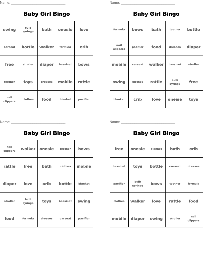 Baby Girl Bingo
