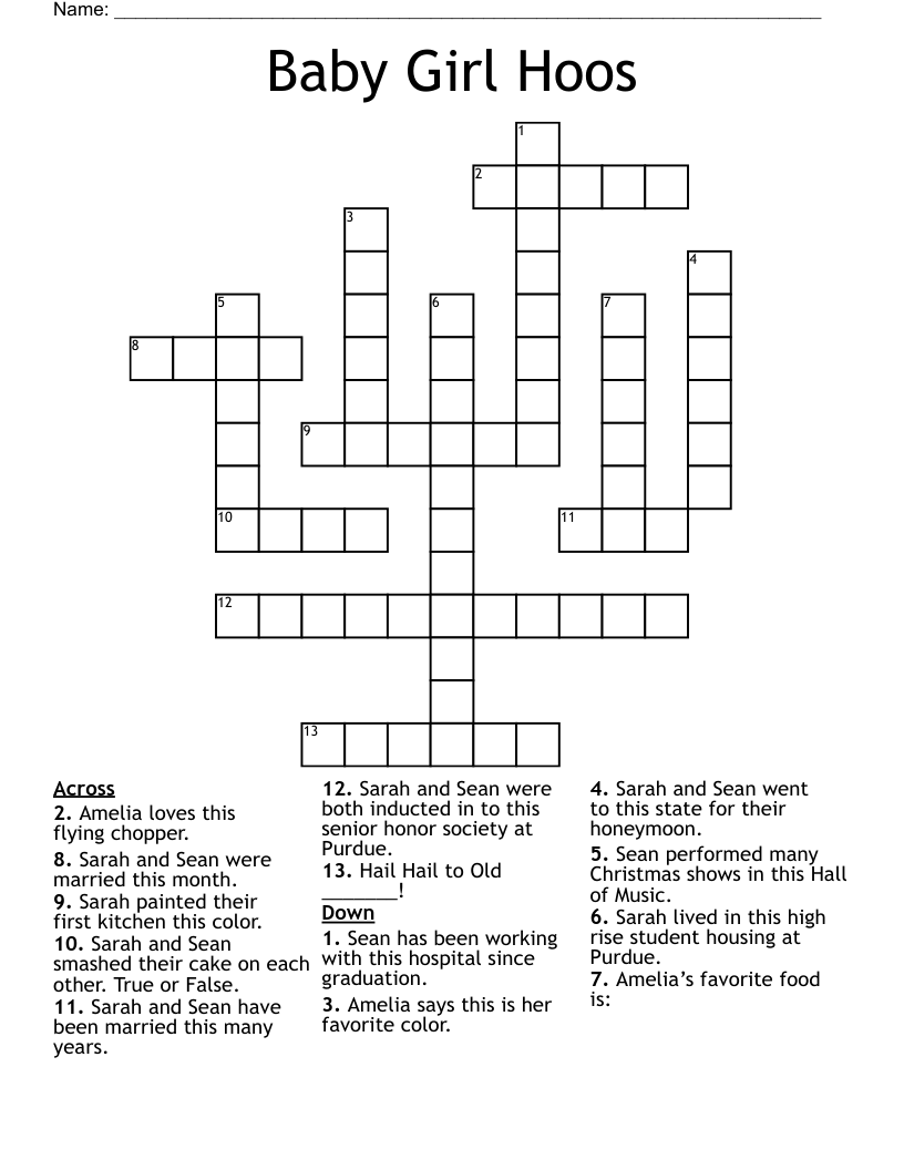Baby Girl Hoos Crossword