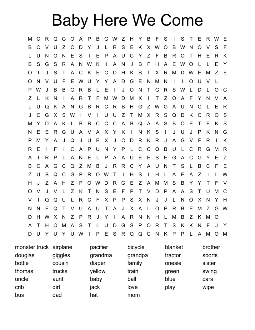 Baby Here We Come Word Search
