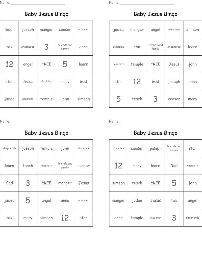 Baby Jesus Bingo