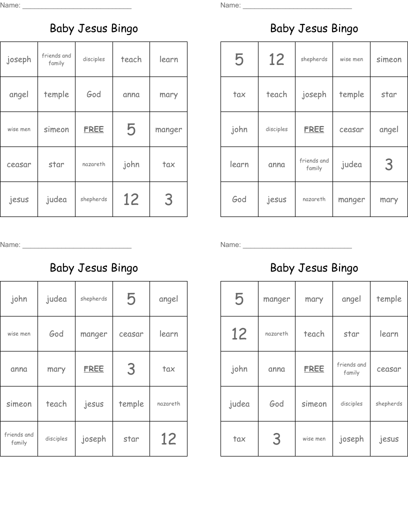 Baby Jesus Bingo