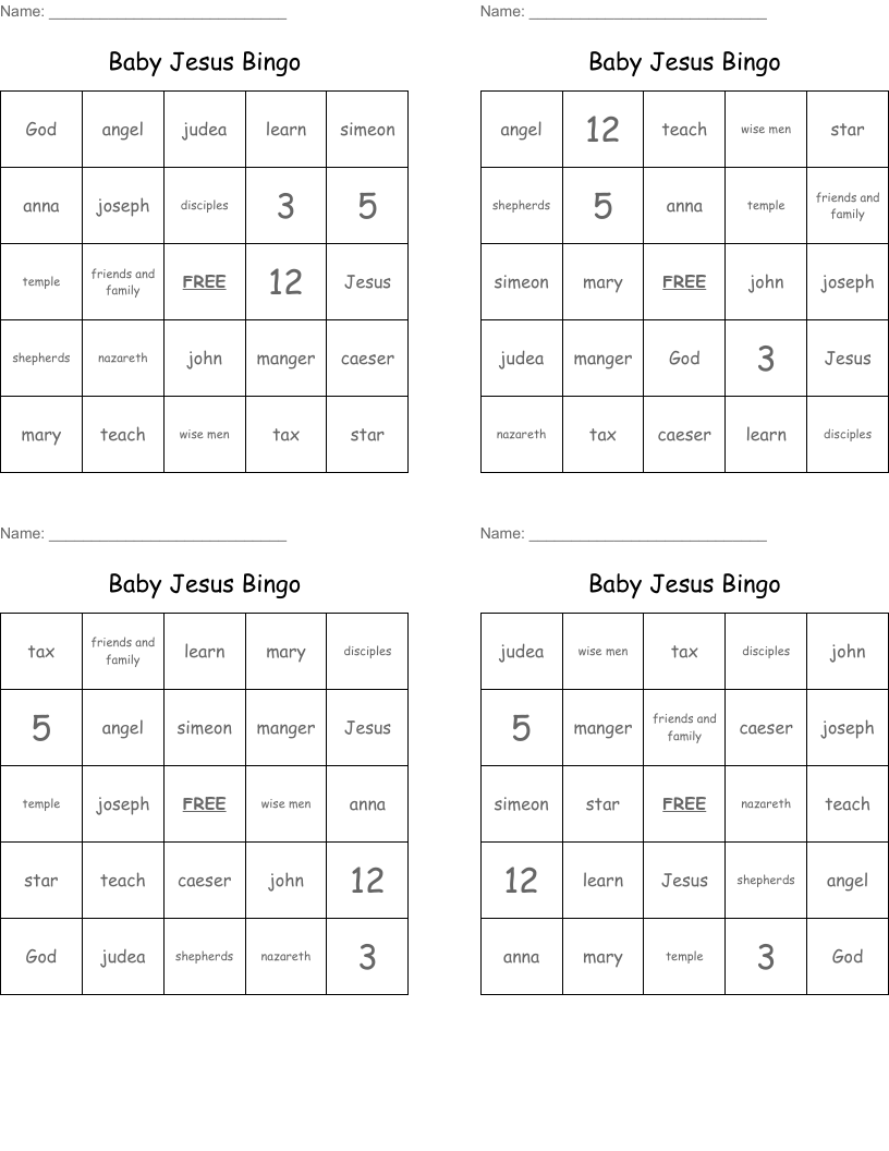 Baby Jesus Bingo