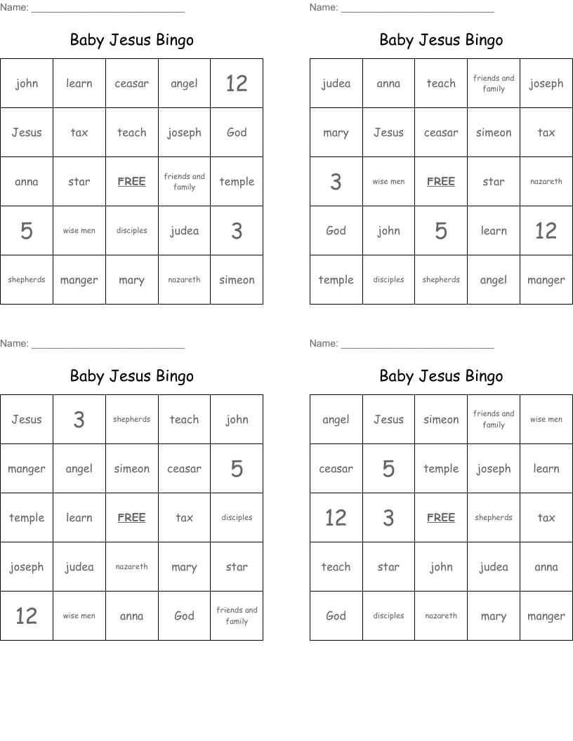 Baby Jesus Bingo