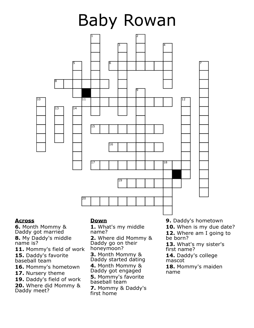 Baby Rowan Crossword