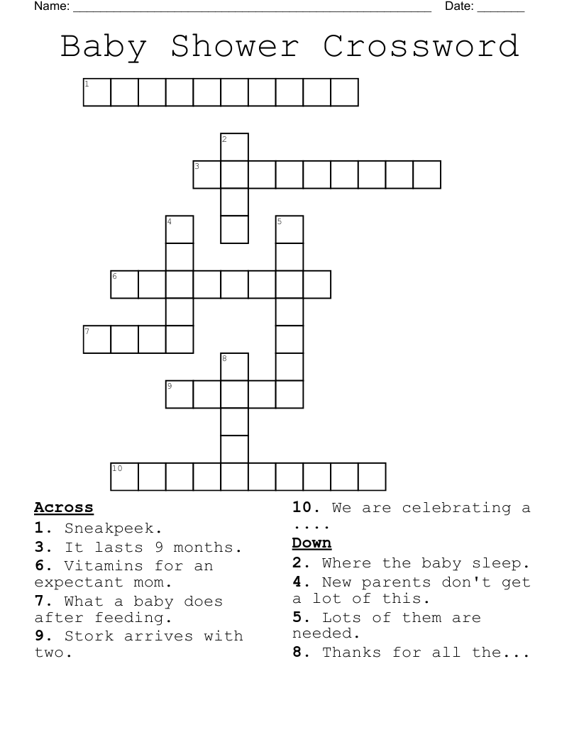 Baby Shower Crossword