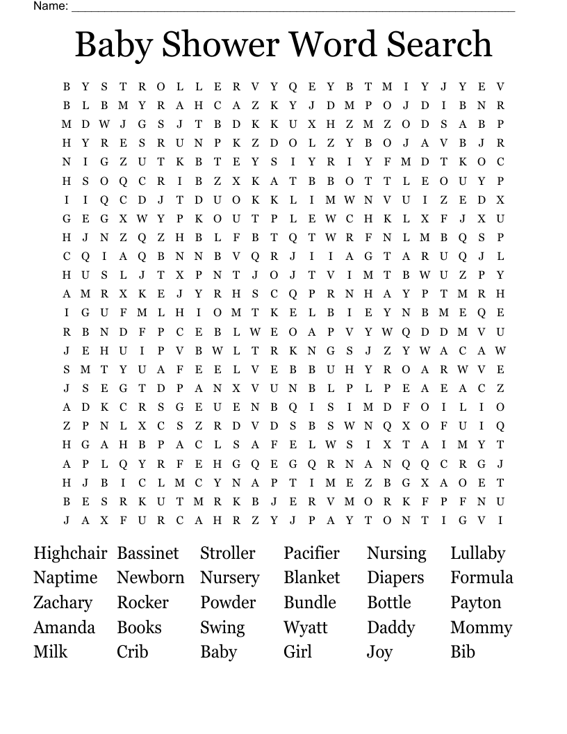 Baby Shower Word Search 