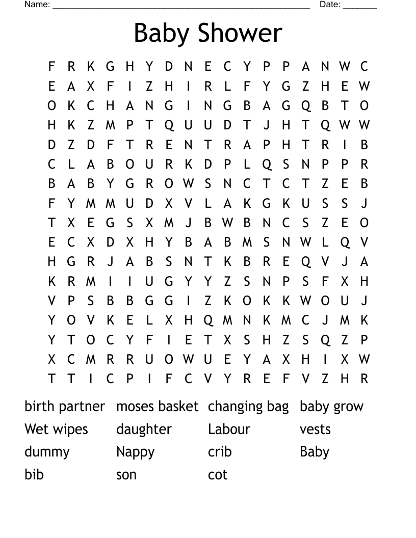 Baby Shower  Word Search