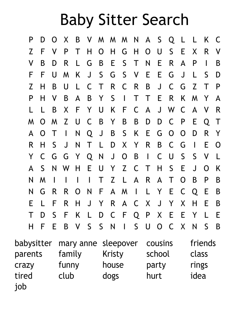 Baby Sitter Search Word Search