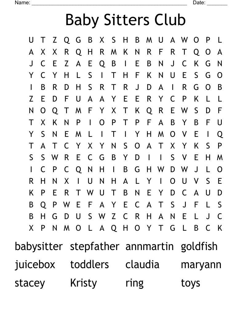 Baby Sitters Club Word Search