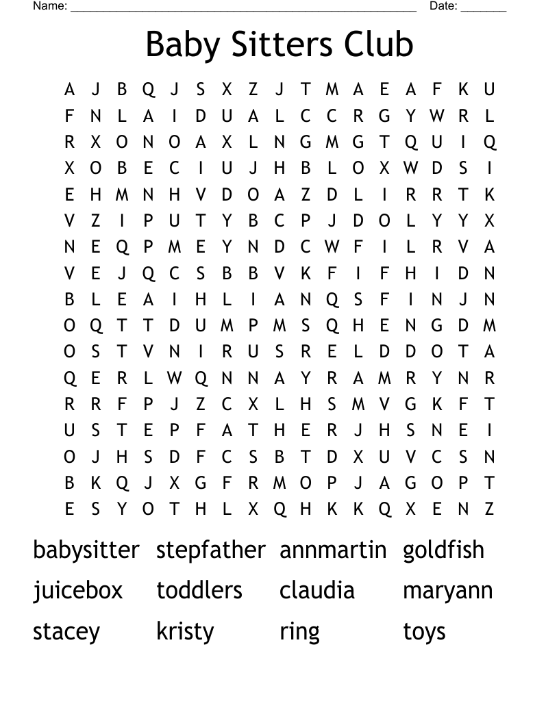 Baby Sitters Club Word Search