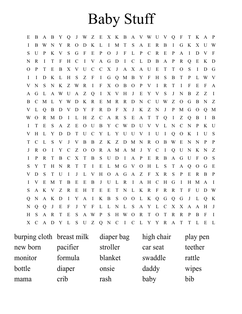 Baby Stuff Word Search