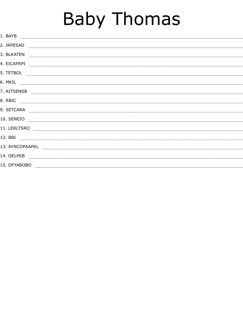 Baby Thomas Word Scramble