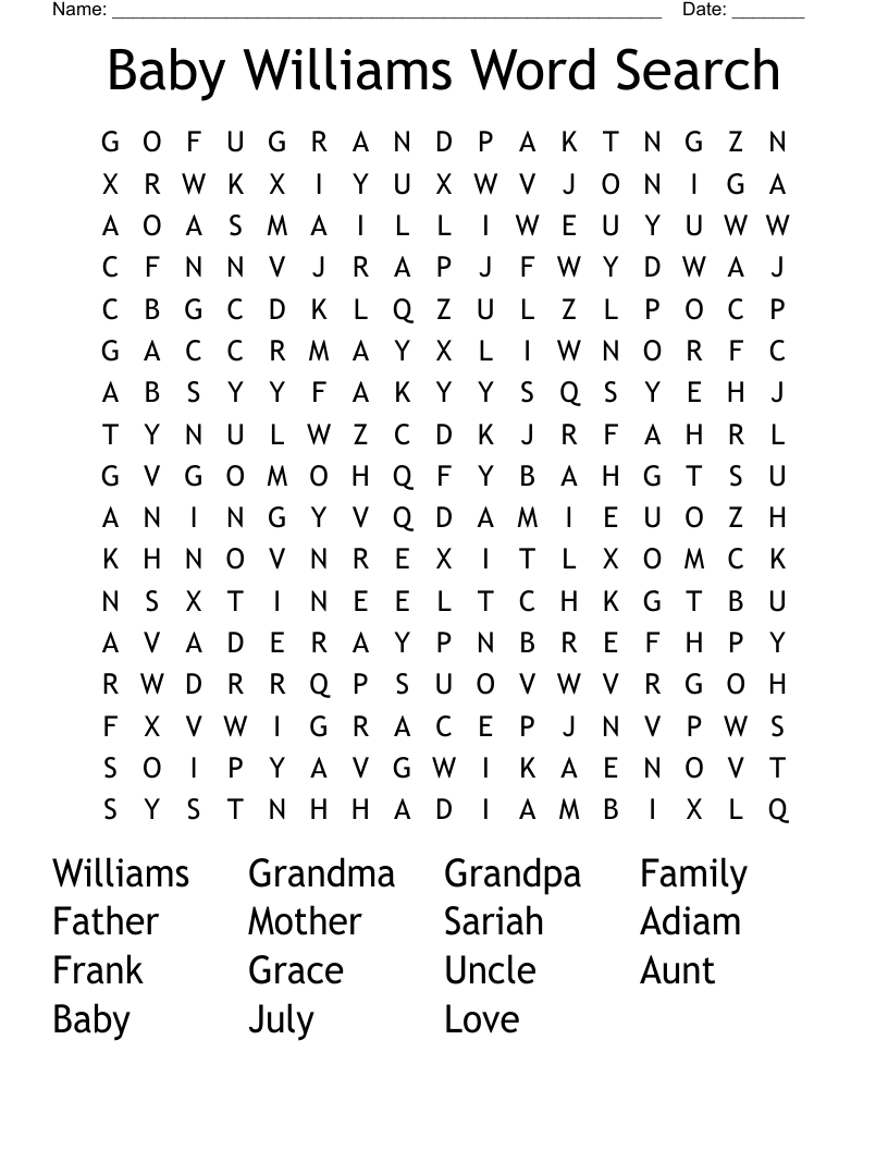 Baby Williams Word Search