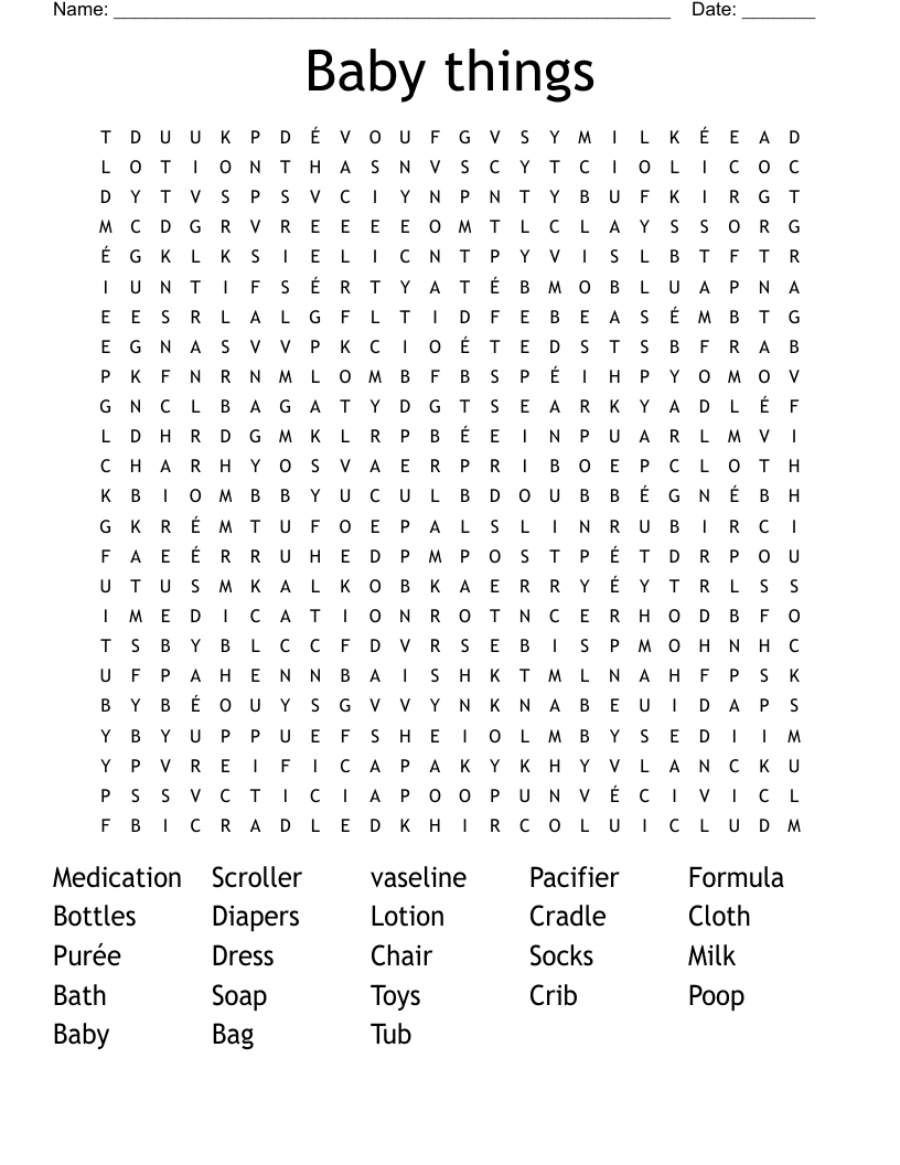 Baby things Word Search