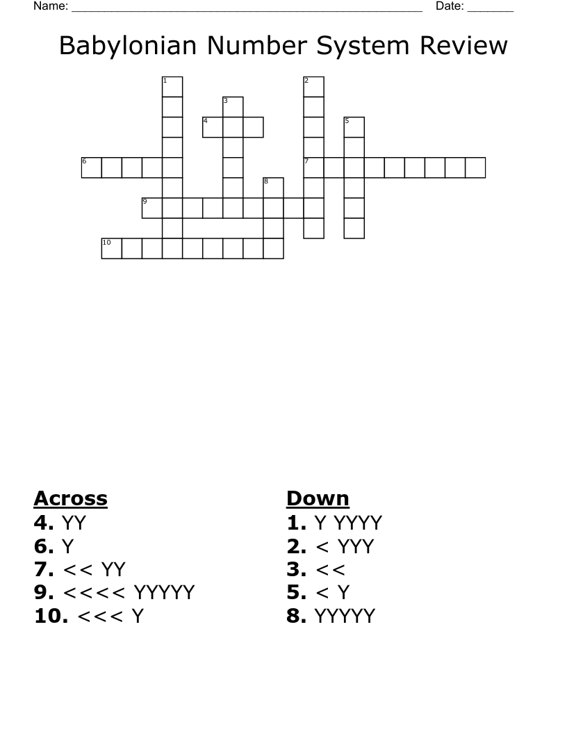 Babylonian Number System Review Crossword