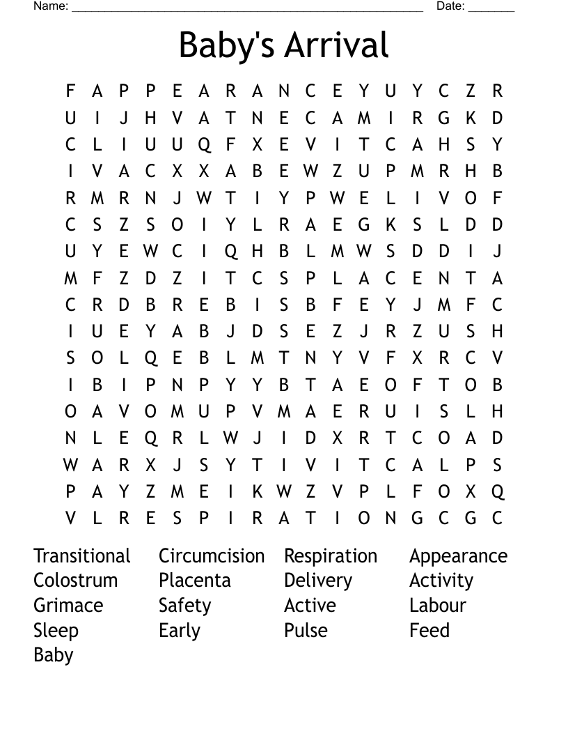 Baby's Arrival Word Search