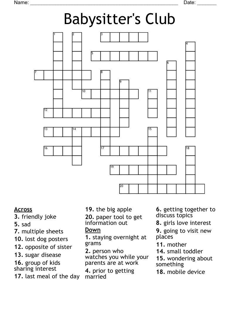 Babysitter's Club Crossword