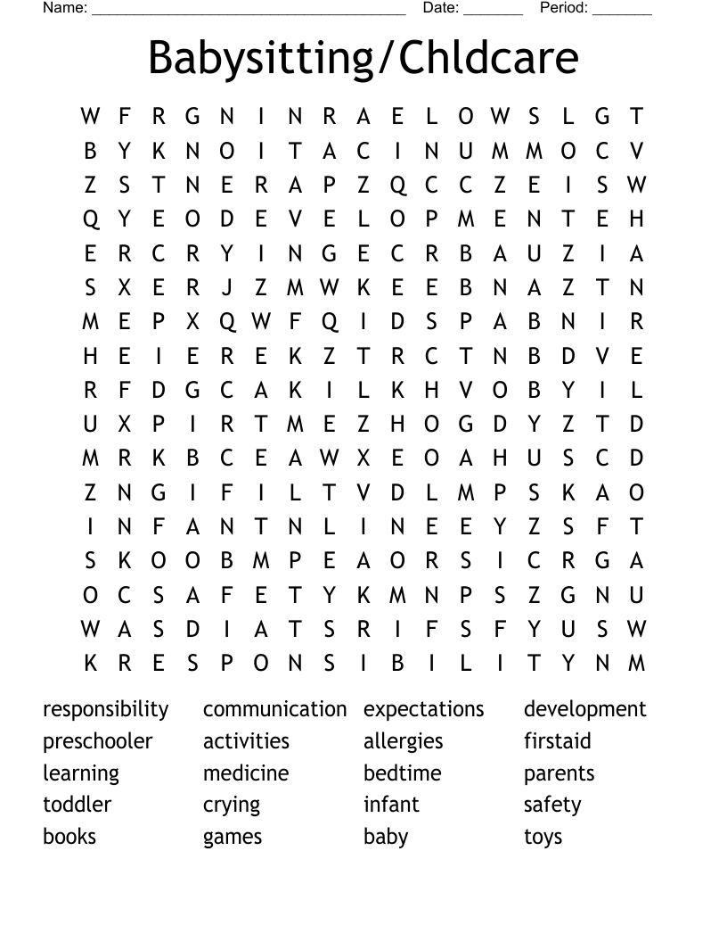 Babysitting/Chldcare Word Search