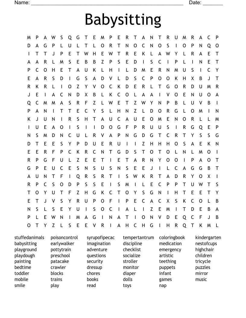 Babysitting Word Search