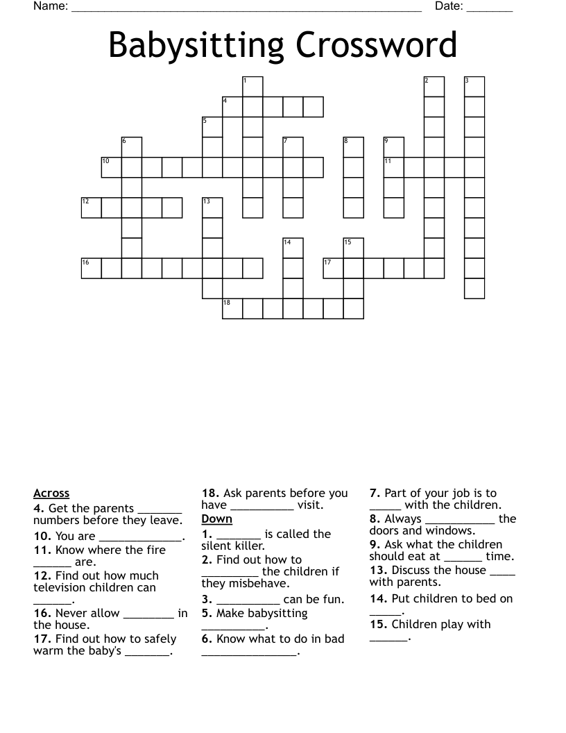 Babysitting Crossword