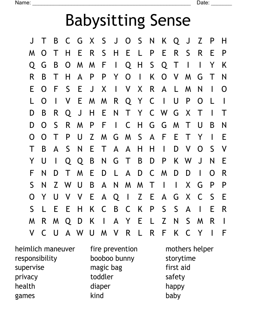 Babysitting Sense Word Search