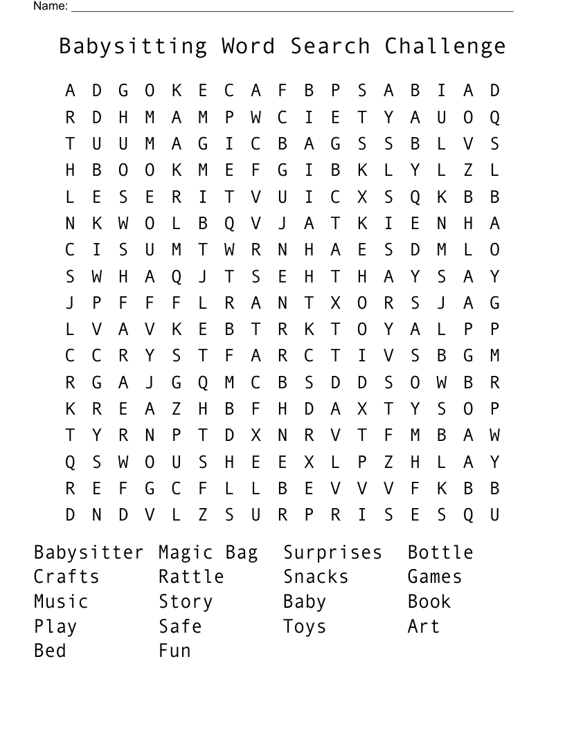 Babysitting Word Search Challenge