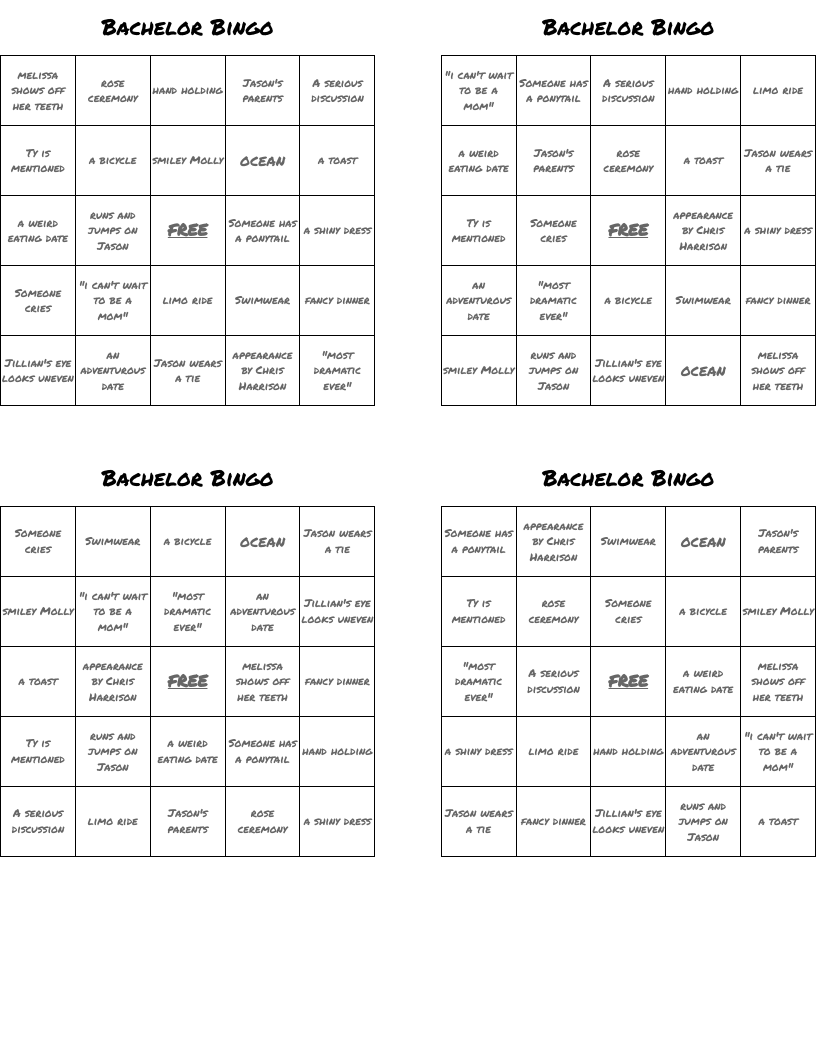 Bachelor Bingo