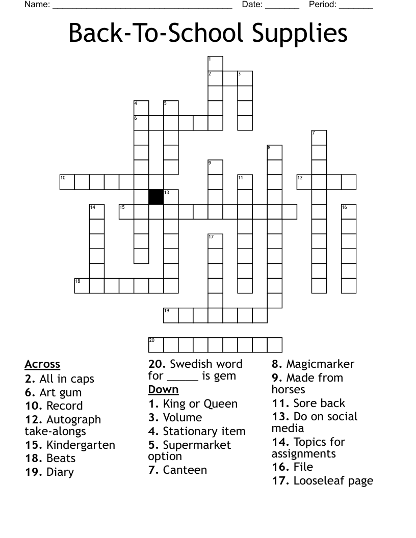 Back-To-School Supplies Crossword