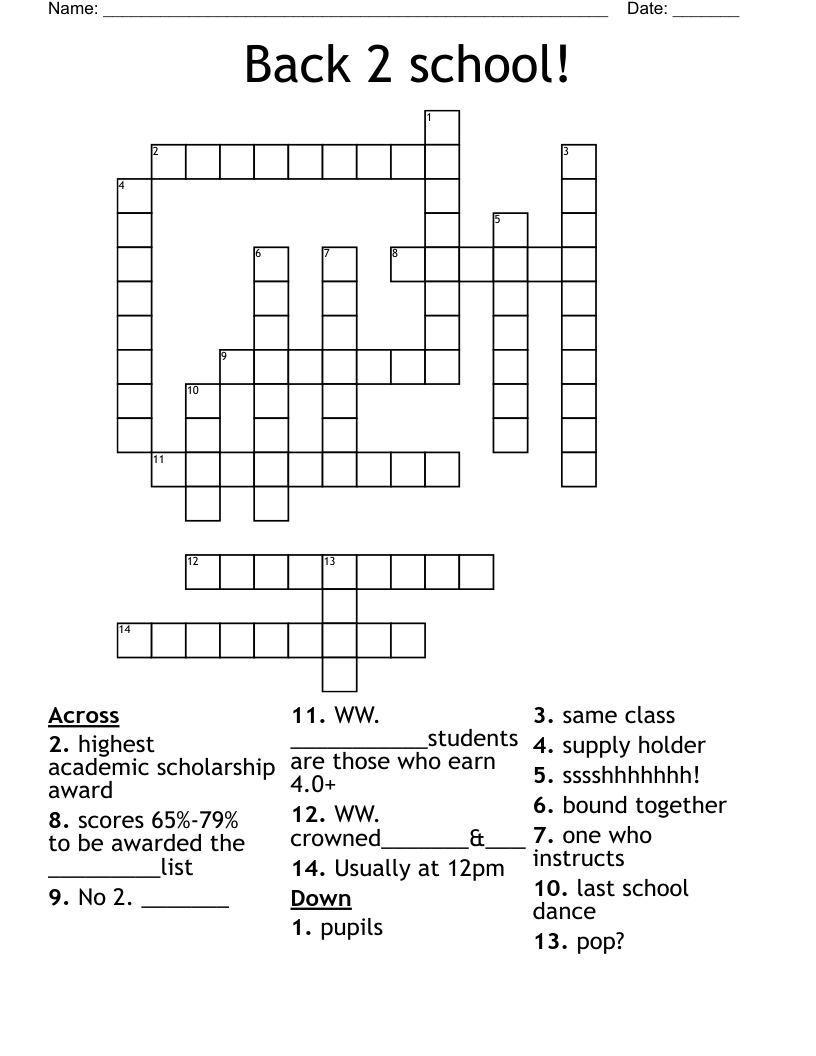 Back 2 school! Crossword