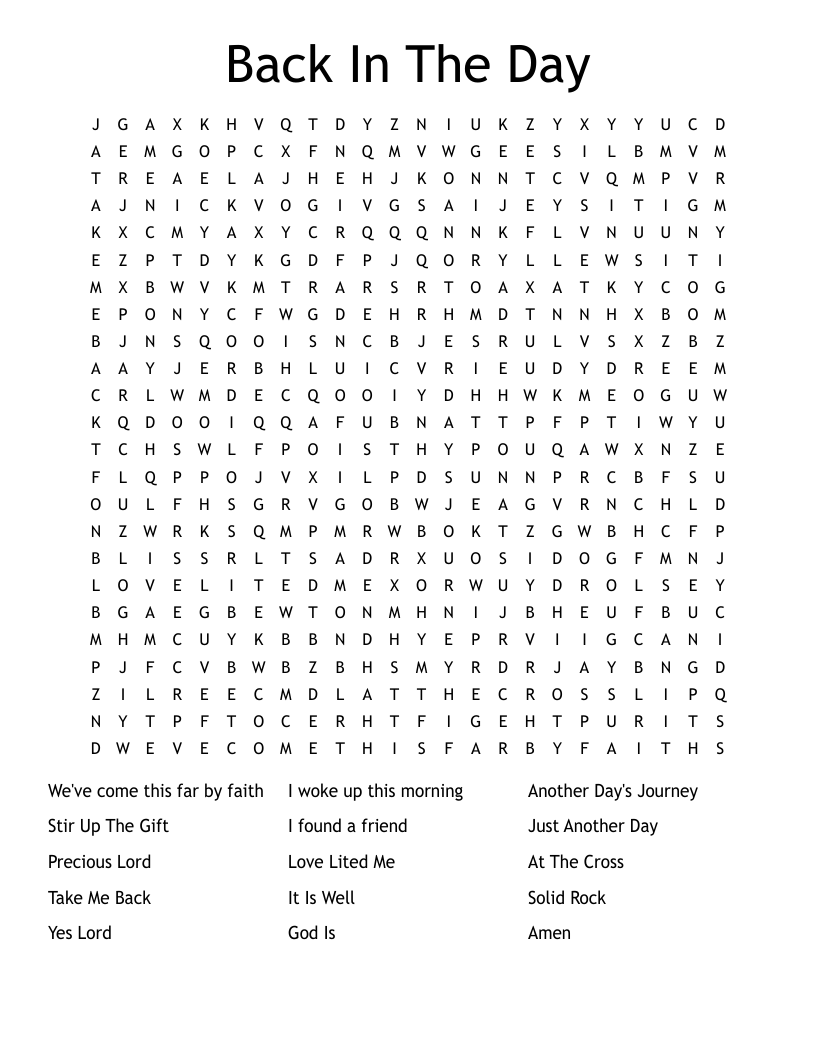 Back In The Day Word Search