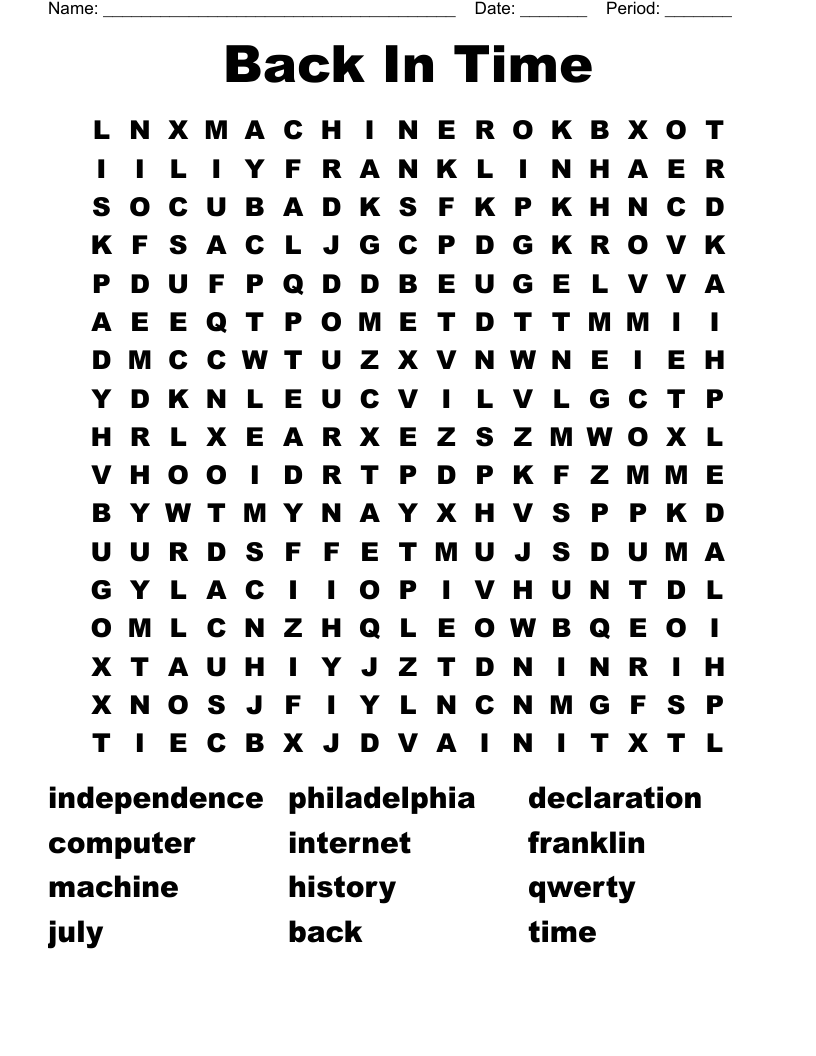 Back In Time Word Search